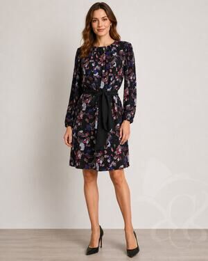 Pippa Silk Dress Size 6‎ Abstract Print Belted Long Sleeve Quiet Luxury Workwear